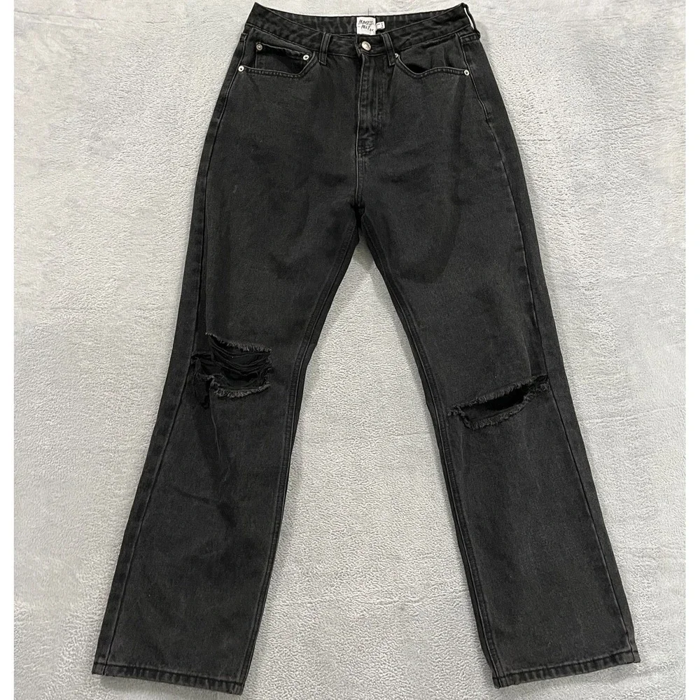 Princess Polly Jeans‎ Womens 8 Distressed Straight High Rise Y2K Grunge Black